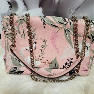 Kate Spade Briar Lane Pink Leather Floral Butterfly Flap Closure Bag